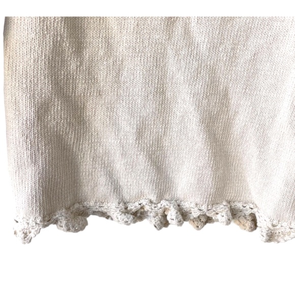 CELINA YANG fisherman knit sweater with lace cuff details & stitched floral Sz S - Picture 13 of 13